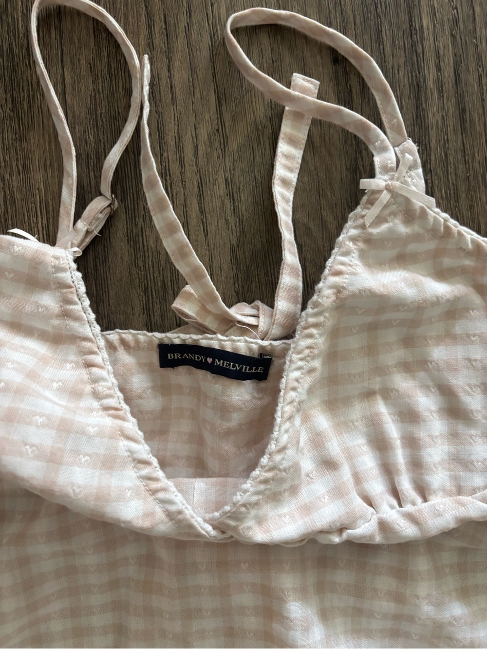 Brandy Melville Pale Pink Gingham Tie-Front Crop Top - Picture 2 of 2